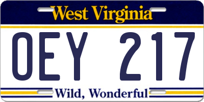 WV license plate OEY217