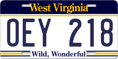 WV license plate OEY218