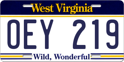 WV license plate OEY219