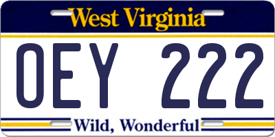 WV license plate OEY222