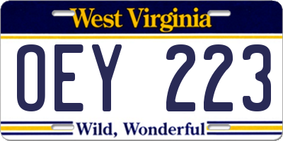 WV license plate OEY223