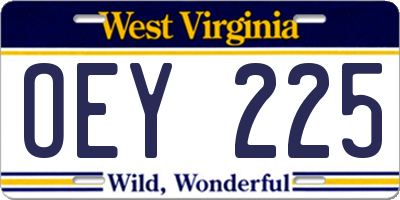 WV license plate OEY225