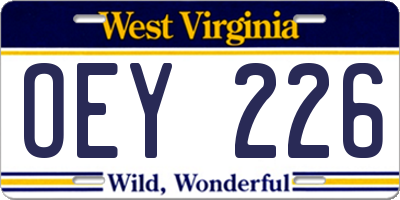 WV license plate OEY226