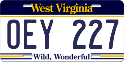 WV license plate OEY227