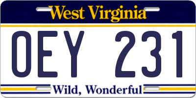WV license plate OEY231