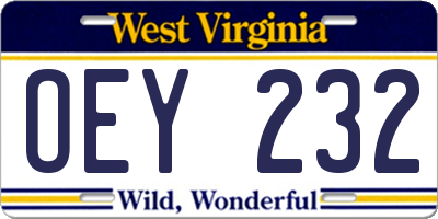 WV license plate OEY232