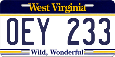 WV license plate OEY233