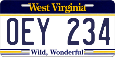 WV license plate OEY234