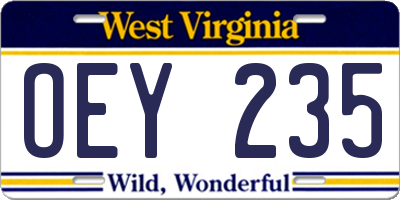 WV license plate OEY235