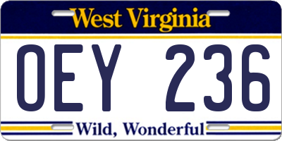 WV license plate OEY236