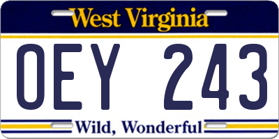 WV license plate OEY243