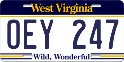 WV license plate OEY247