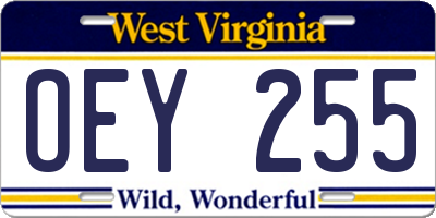 WV license plate OEY255