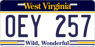 WV license plate OEY257