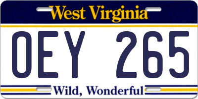 WV license plate OEY265