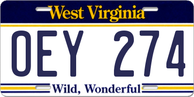 WV license plate OEY274