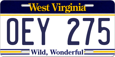WV license plate OEY275