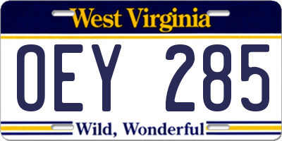 WV license plate OEY285