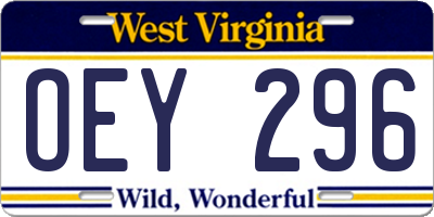 WV license plate OEY296