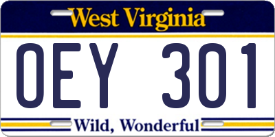 WV license plate OEY301