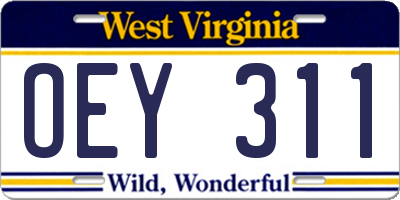 WV license plate OEY311