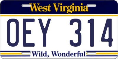 WV license plate OEY314