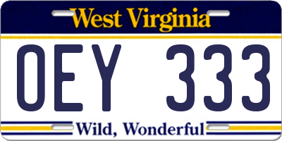 WV license plate OEY333