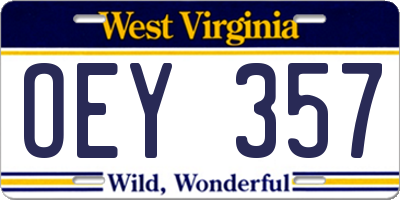 WV license plate OEY357