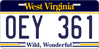 WV license plate OEY361