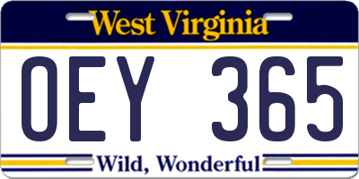 WV license plate OEY365