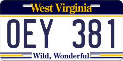 WV license plate OEY381