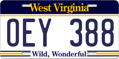 WV license plate OEY388