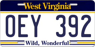 WV license plate OEY392