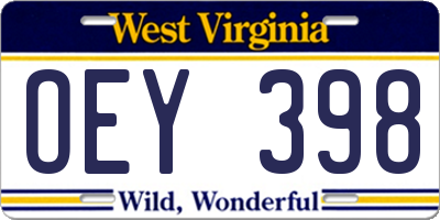 WV license plate OEY398