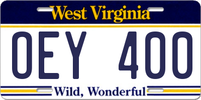 WV license plate OEY400