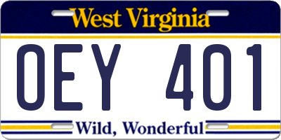 WV license plate OEY401