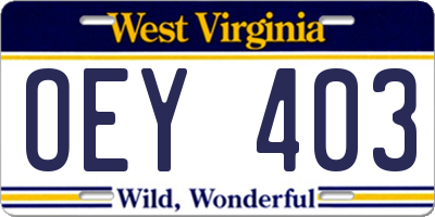 WV license plate OEY403