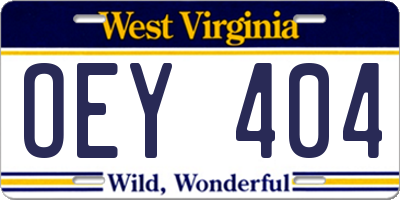 WV license plate OEY404
