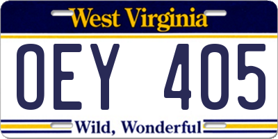 WV license plate OEY405