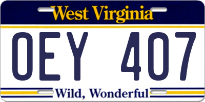 WV license plate OEY407
