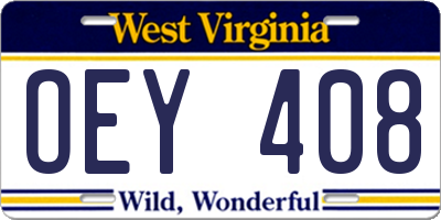 WV license plate OEY408