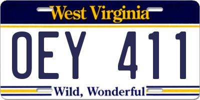 WV license plate OEY411