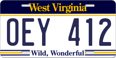 WV license plate OEY412
