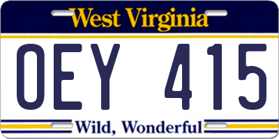 WV license plate OEY415