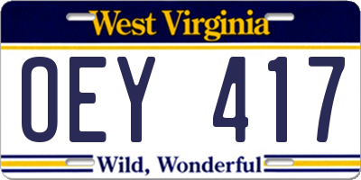 WV license plate OEY417