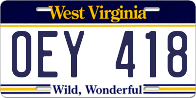 WV license plate OEY418