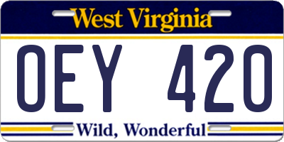 WV license plate OEY420