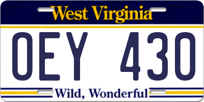 WV license plate OEY430
