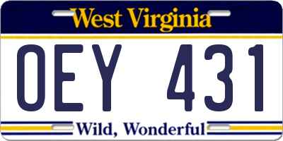 WV license plate OEY431