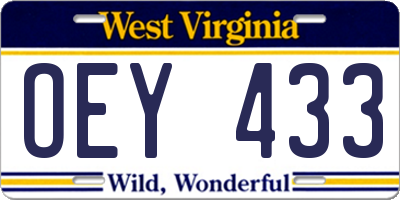 WV license plate OEY433